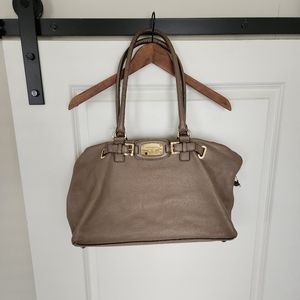 Michael Kors Tan and Gold Shoulder Purse / Overnight Bag